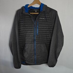 Eddie Bauer Down Hybrid Shacket Hoodie Mens M Full Zip Quilted Blue Hiking